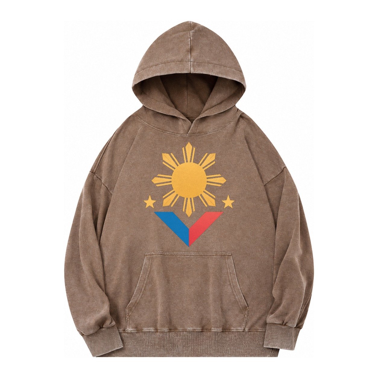 Philippines Flag Sun And Vintage Washed Hoodie – Brown