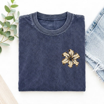 Nerine Petal Ribbons Left Chest Vintage T-shirt – Blue