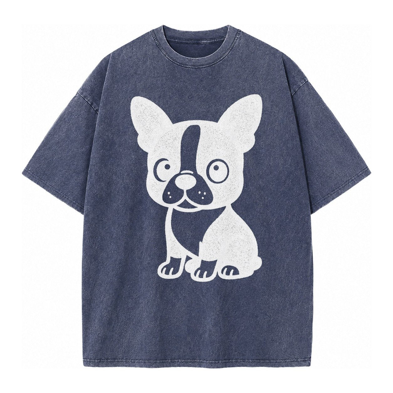 Boston Terrier Black And White Sitting Pose With Tuxedo Mark Vintage T-shirt – Blue
