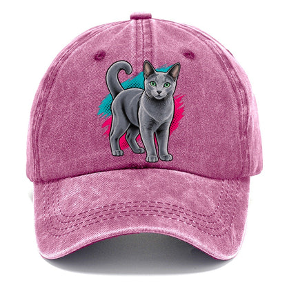 Pop Art Russian Blue Cat Standing Three Quarter Classic Cap – Dusty Rose