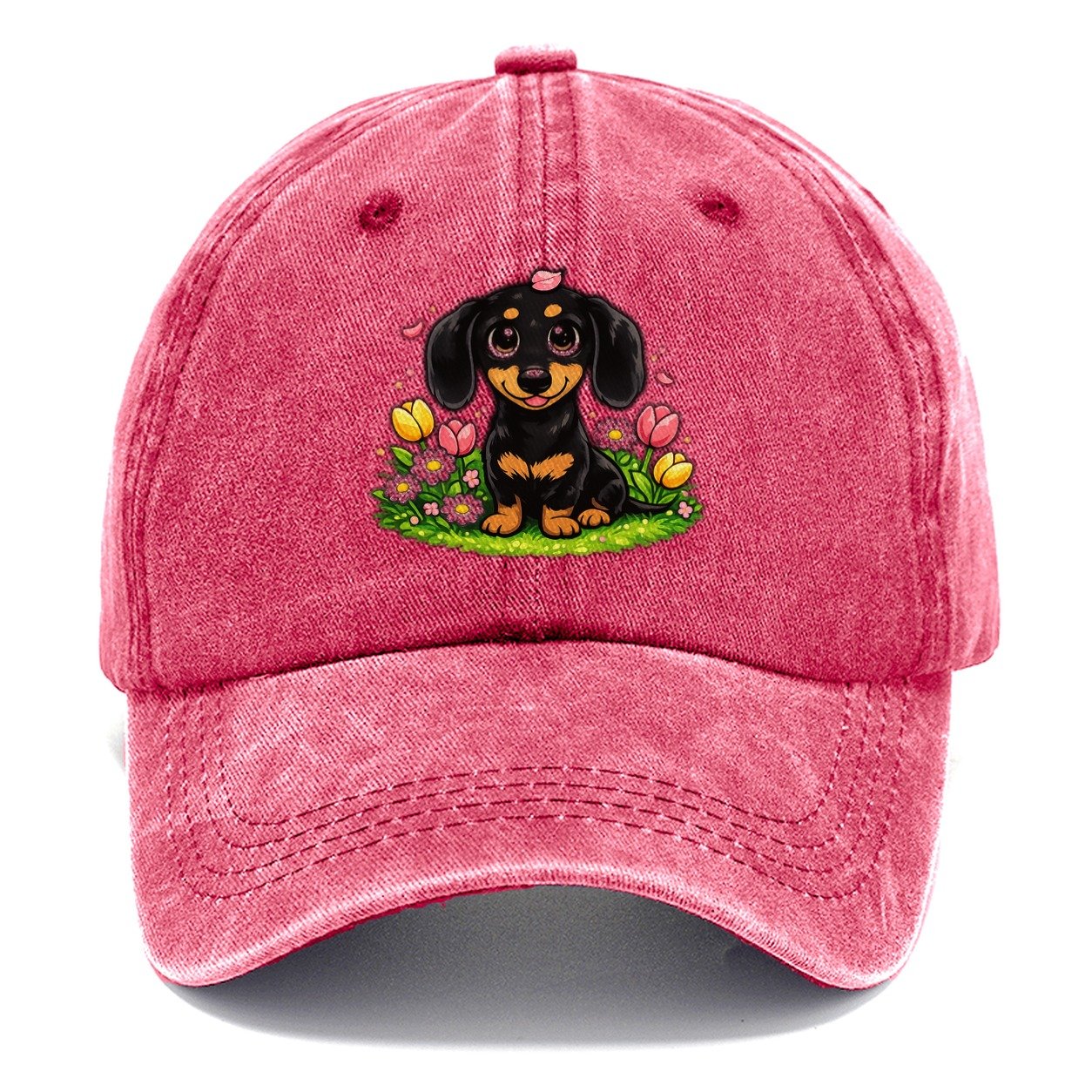 Dachshund Spring Flowers Classic Cap – Pomegranate Blush