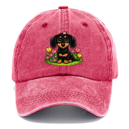 Dachshund Spring Flowers Classic Cap – Pomegranate Blush