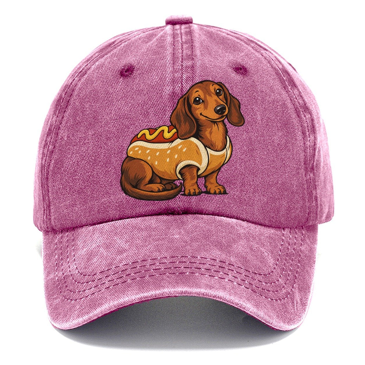 One Dachshund In Halloween Costume Hot Dog Bun Costume With Mustard Squiggle Halloween Dog Parade Classic Cap – Dusty Rose