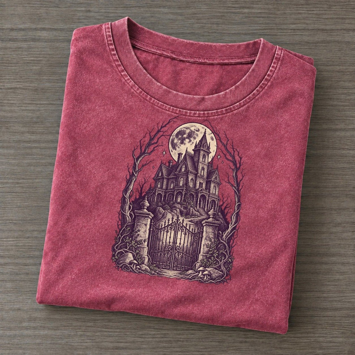 Haunted Mansion On The Hill Midnight Haunt Vintage T-shirt – Raspberry