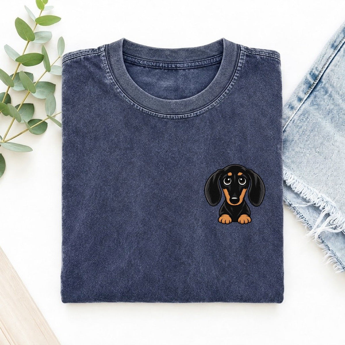 Retro Dachshund Left Chest Vintage T-shirt – Blue