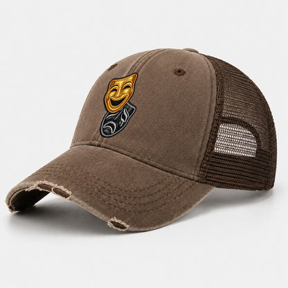 Broadway Masks Comedy Tragedy Masks In Gold And Black Theate Washed Trucker Hat – Coffee