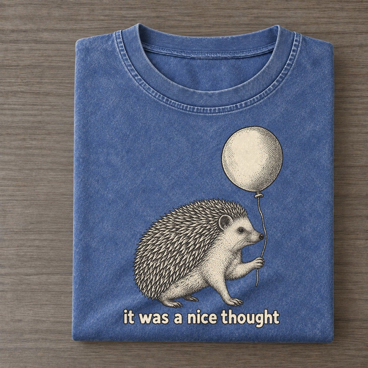Hedgehog It Was A Nice Thought Unbothered Creatures Vintage T-shirt – Washed Blue