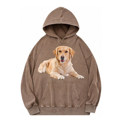 Golden Retriever Laying Dow Vintage Washed Hoodie – Brown