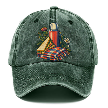 Picnic Flask Sandwich And Checked Blanket Uk Culture Heritage Classic Cap – Forest Mist