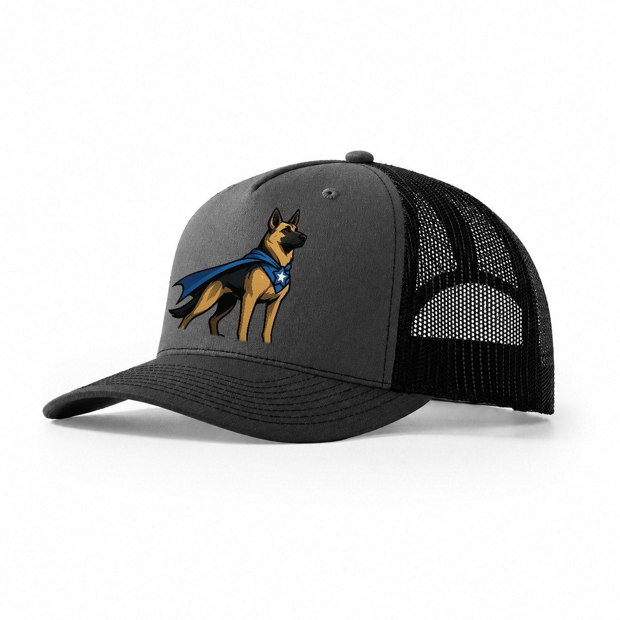 German Shepherd Patriotic Hero Standing Alert On Four Paws S Trucker Hat – Dark Grey-Black