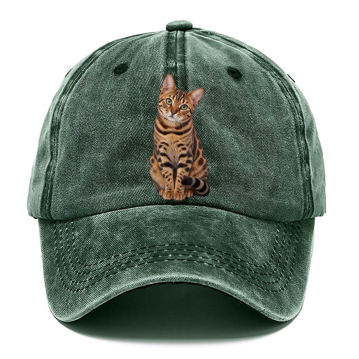 Bengal Seated Portrait Realistic Cat Portrait Classic Cap – Forest Mist