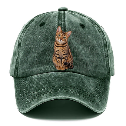 Bengal Seated Portrait Realistic Cat Portrait Classic Cap – Forest Mist