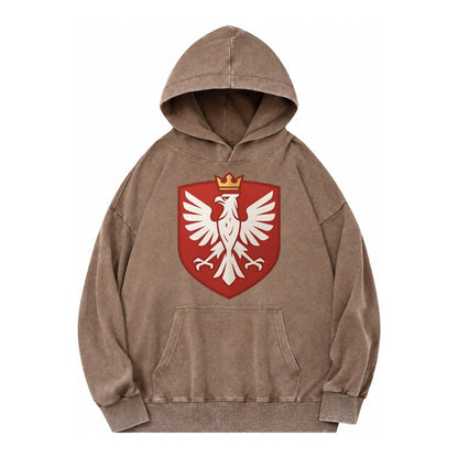 Poland White Eagle Vintage Washed Hoodie – Brown