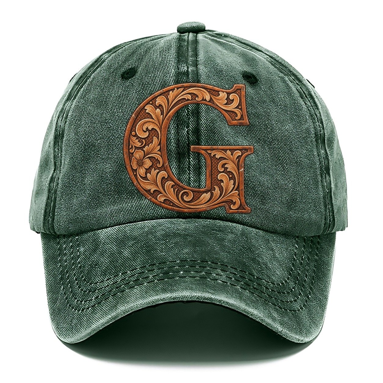 Tooled Leather G Monogram Classic Cap – Forest Mist