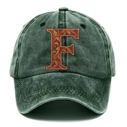 Tooled Leather F Monogram Classic Cap – Forest Mist