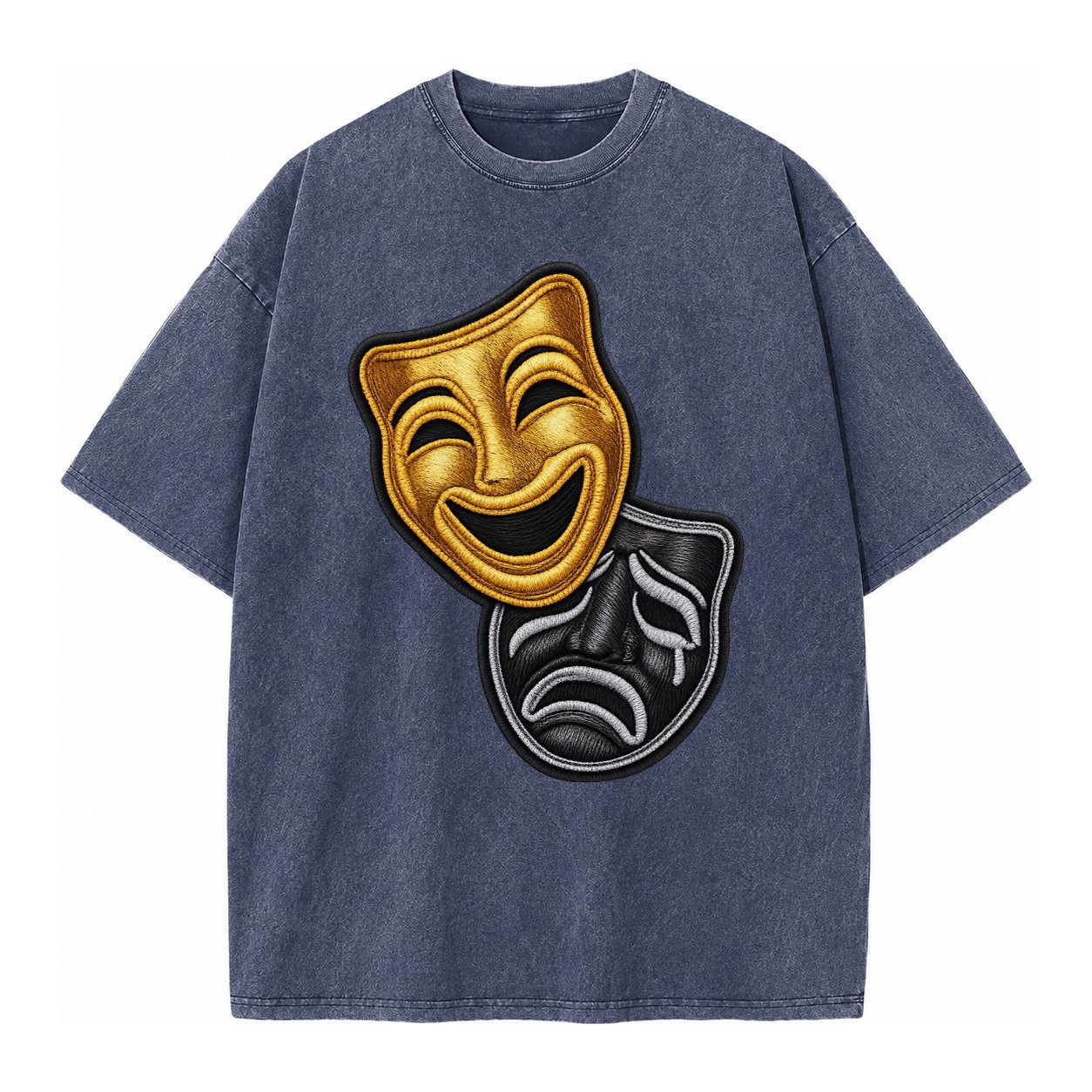 Broadway Masks Comedy Tragedy Masks In Gold And Black Theate Vintage T-shirt – Blue