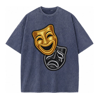Broadway Masks Comedy Tragedy Masks In Gold And Black Theate Vintage T-shirt – Blue
