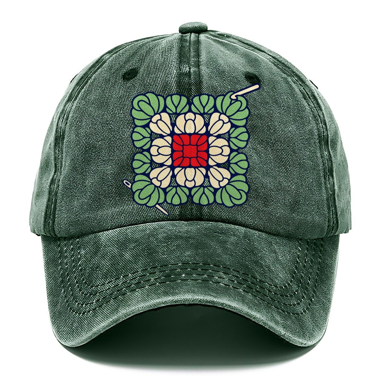 Granny Square Mosaic Yarn Crafts Classic Cap – Forest Mist