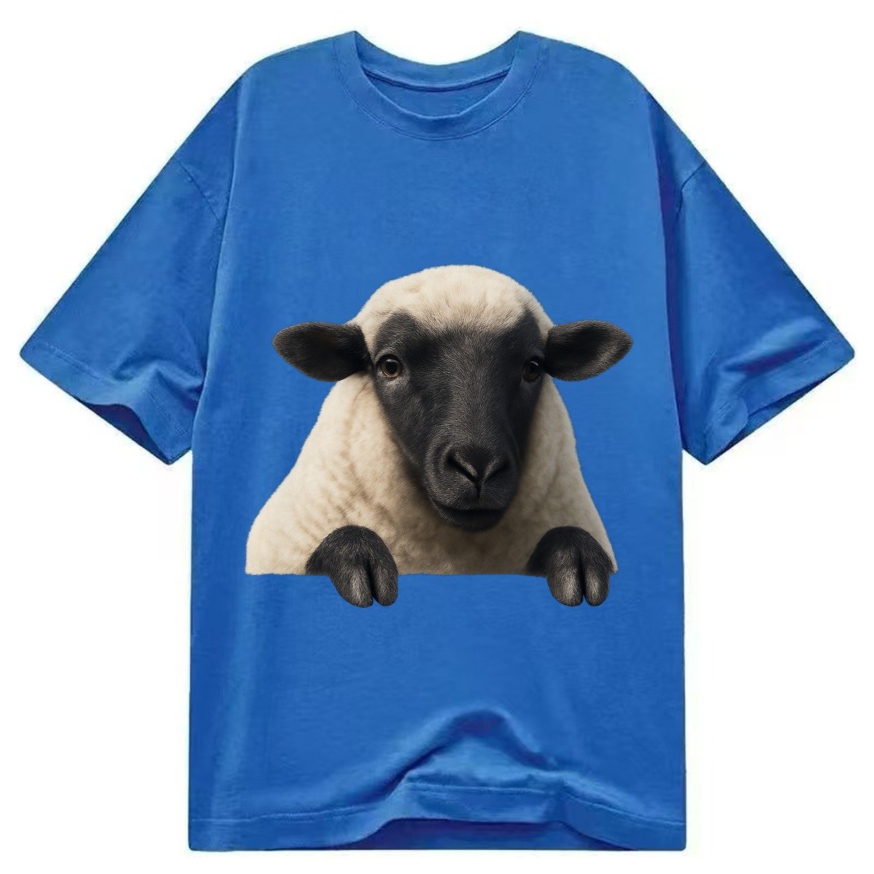 Sheep Fluffy White Wool Black Face Gentle Eyes Small Ears Pe Classic T-shirt – Blue