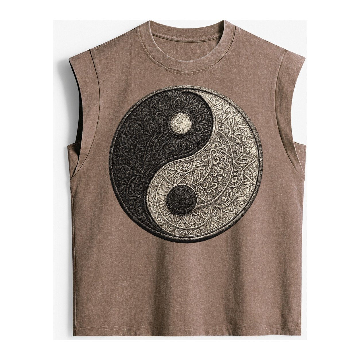 Mandala Yin Yang Pattern Vintage Washed Tank – Brown