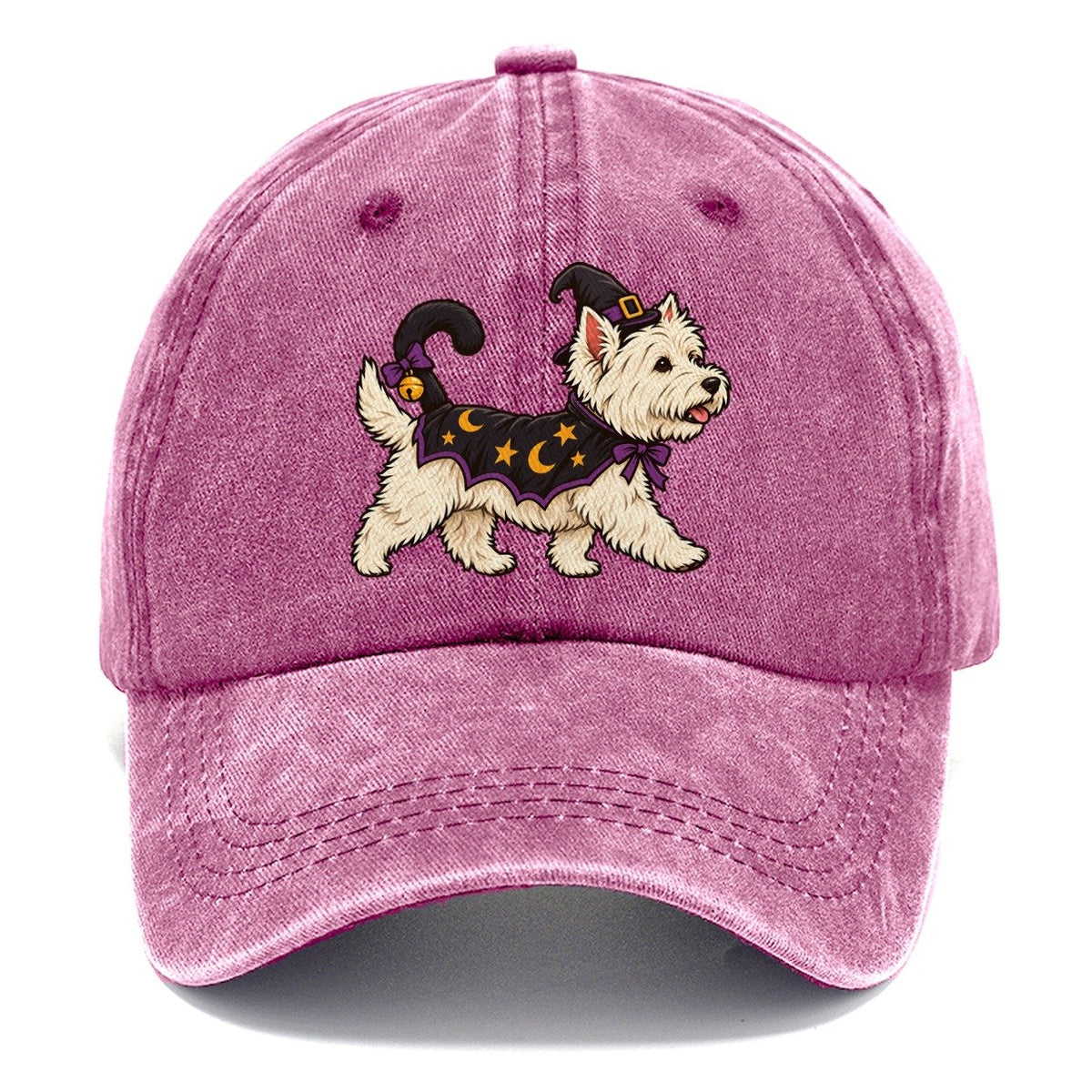 One West Highland Terrier In Halloween Costume Little Witch S Cat Familiar Costume With A Tiny Hat Halloween Dog Parade Classic Cap – Dusty Rose