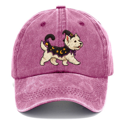 One West Highland Terrier In Halloween Costume Little Witch S Cat Familiar Costume With A Tiny Hat Halloween Dog Parade Classic Cap – Dusty Rose
