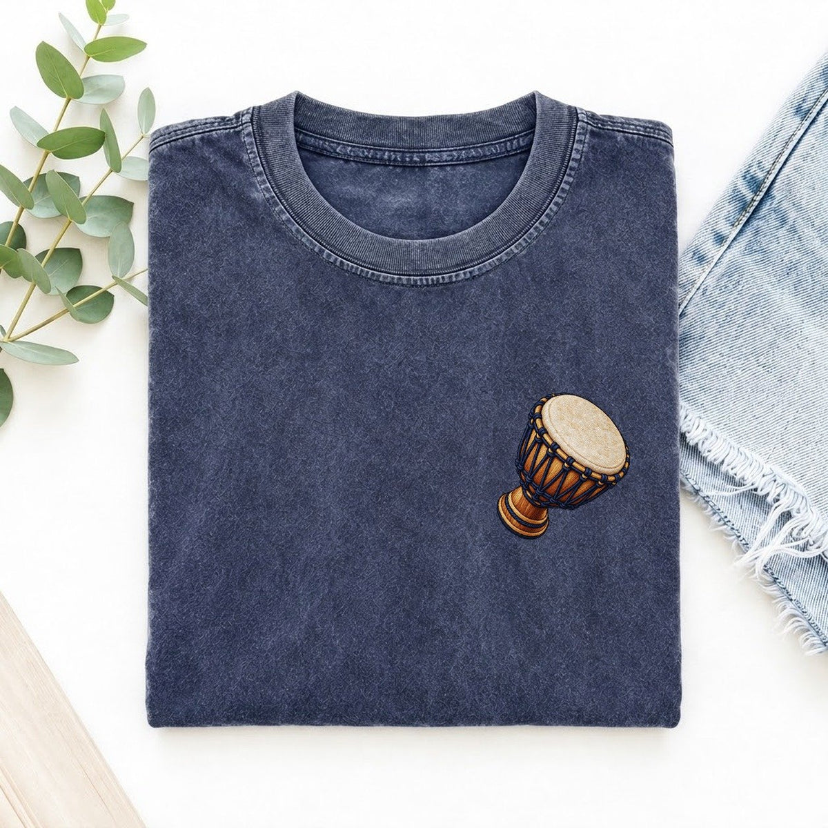 Djembe Rope Goblet Left Chest Thread Signatures II Left Chest Vintage T-shirt – Blue