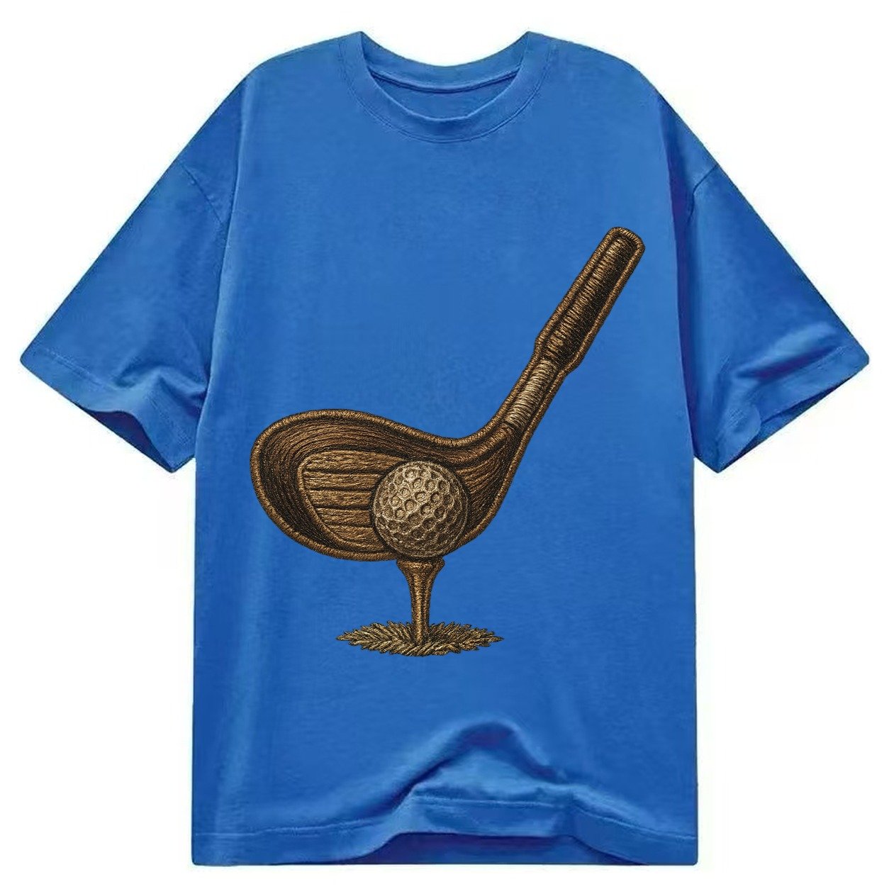Golf Club And Ball Vintage Wood Driver With Dimpled Ball On Classic T-shirt – Blue
