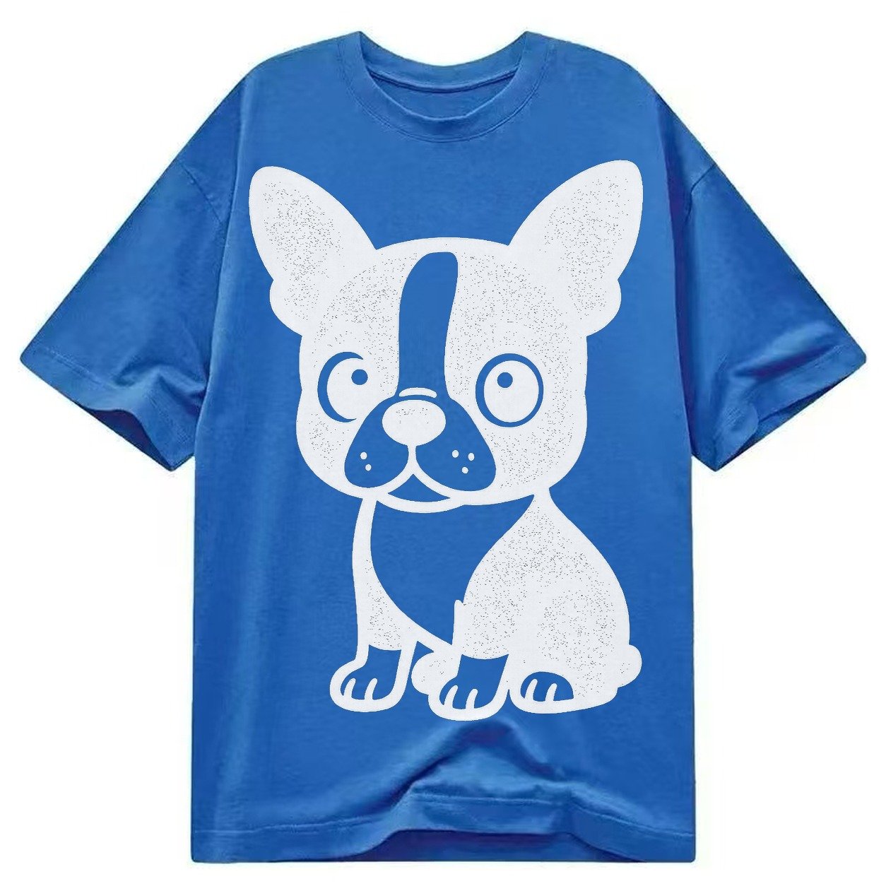 Boston Terrier Black And White Sitting Pose With Tuxedo Mark Classic T-shirt – Blue