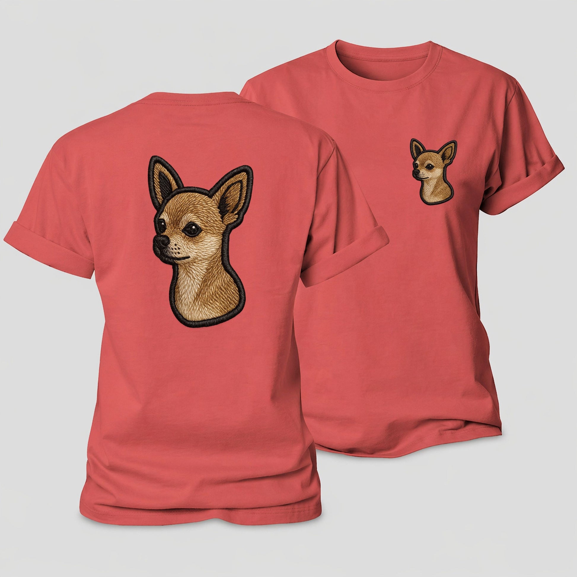 Chihuahua Modern Tiny Dog Logo With Bo Women's Cotton T-Shirt – Coral Red