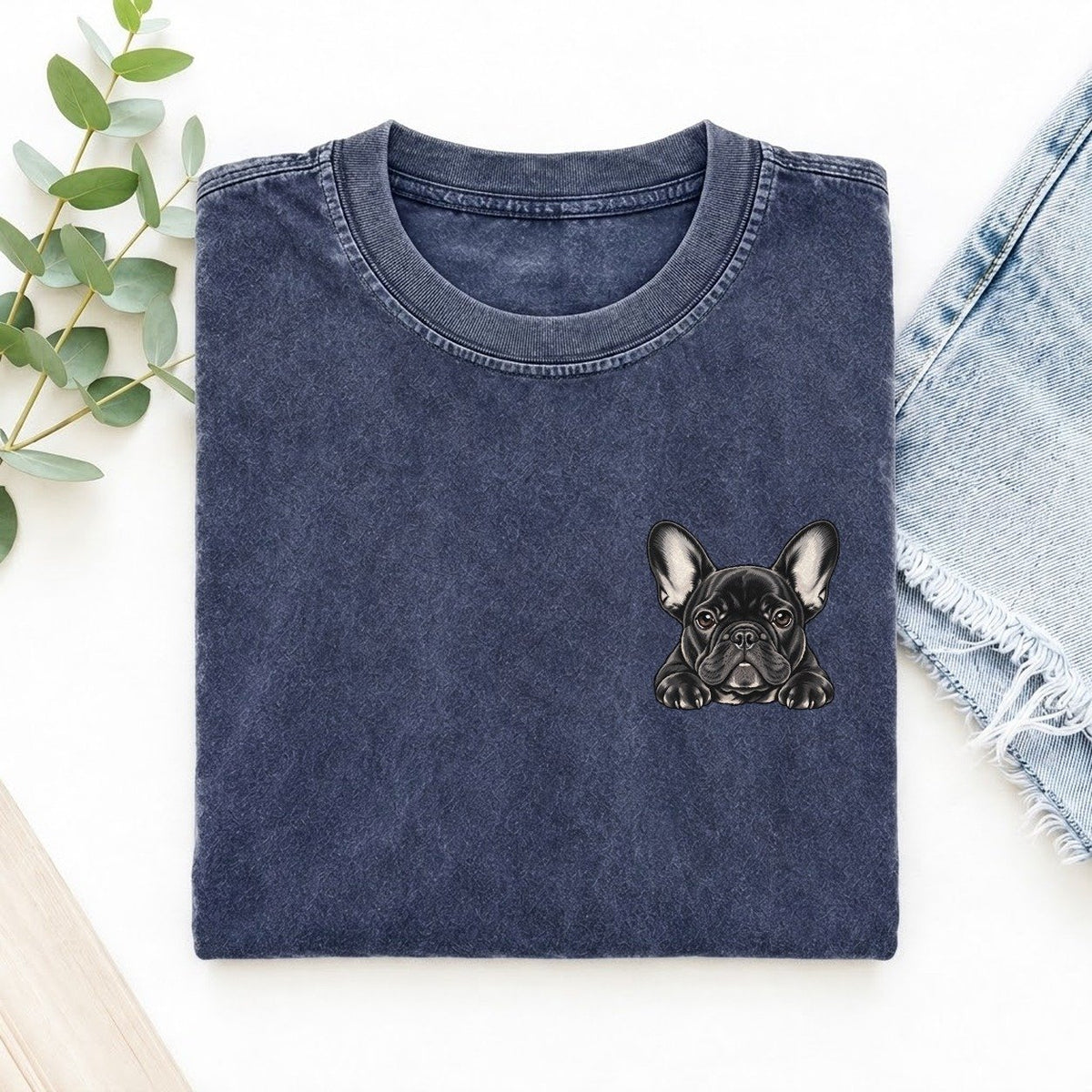 French Bulldog Left Chest Vintage T-shirt – Blue