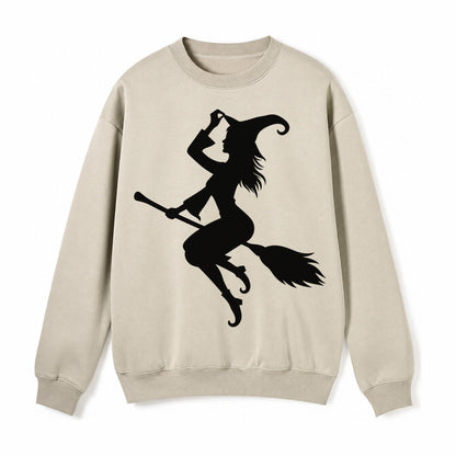 202308151409 Witch On Broom 4 Fleece Sweatshirt – Light Khaki