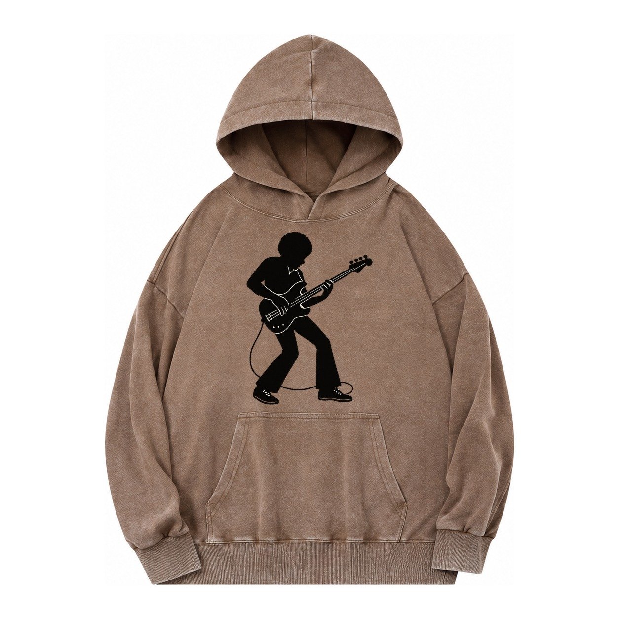 Bass Guitarist Slap Technique Vintage Washed Hoodie – Brown
