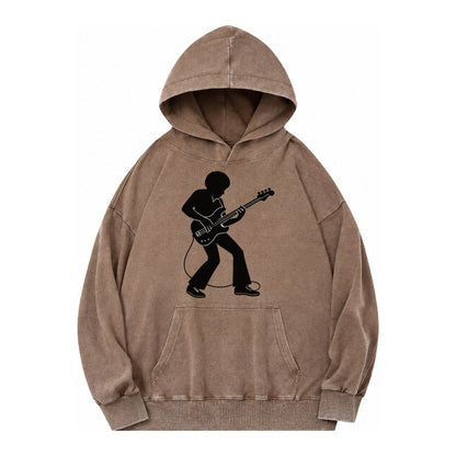Bass Guitarist Slap Technique Vintage Washed Hoodie – Brown