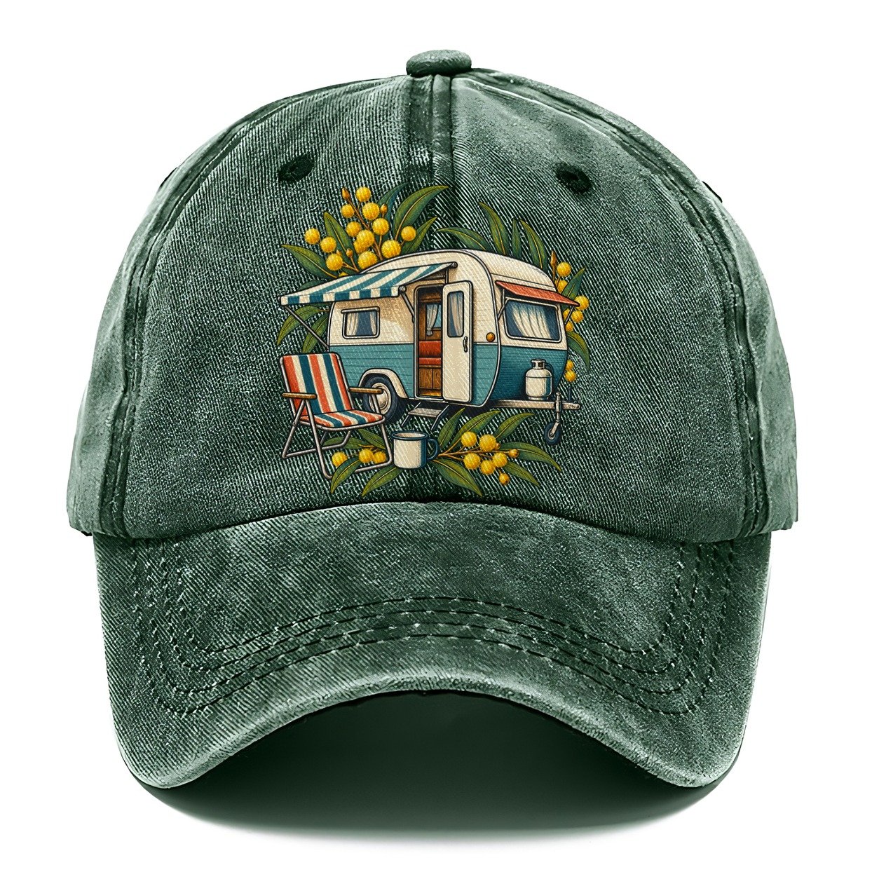 Retro Caravan Folding Chair And Enamel Mug Australia Cultural Icons Classic Cap – Forest Mist