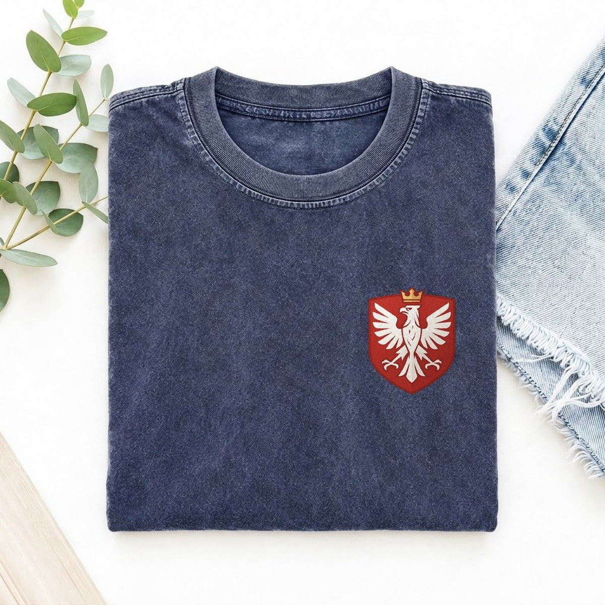 Poland White Eagle Left Chest Vintage T-shirt – Blue