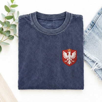 Poland White Eagle Left Chest Vintage T-shirt – Blue