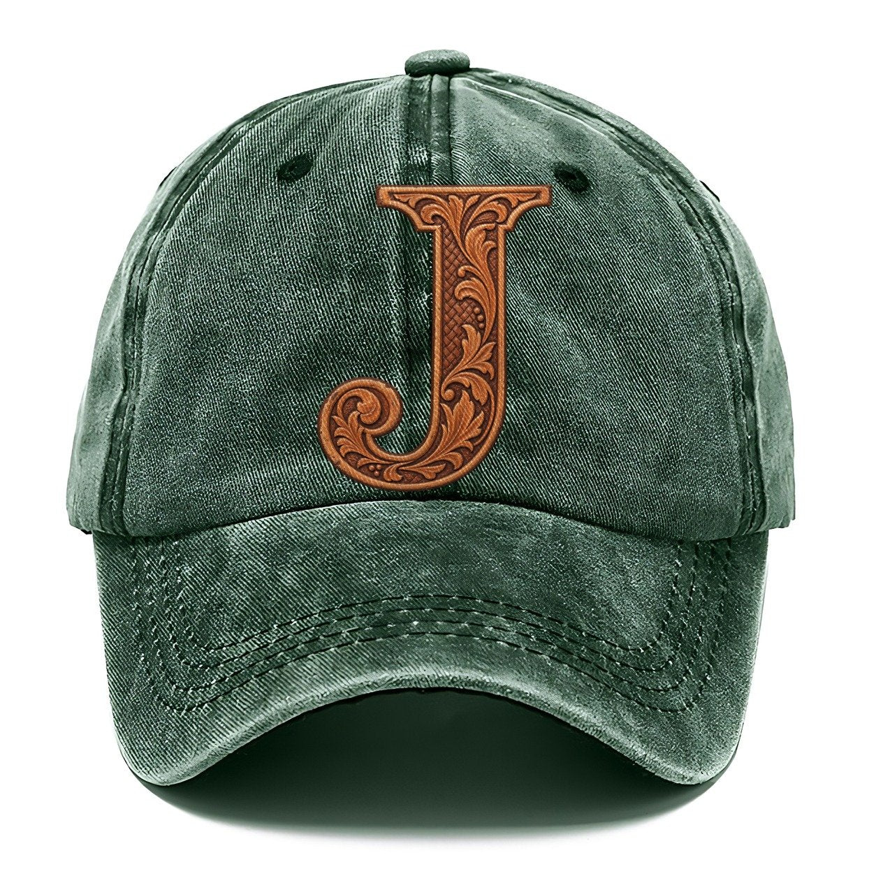 Tooled Leather J Monogram Classic Cap – Forest Mist