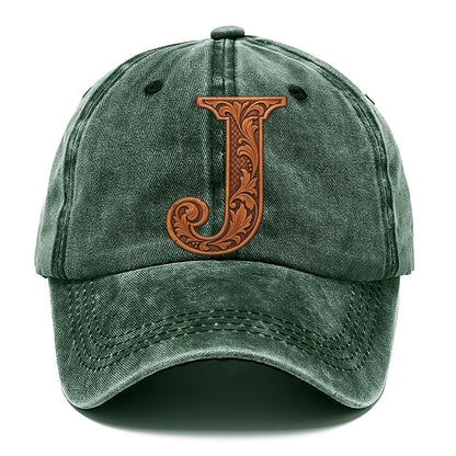Tooled Leather J Monogram Classic Cap – Forest Mist