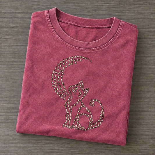 Midnight Cat Crescent Vintage T-shirt – Raspberry
