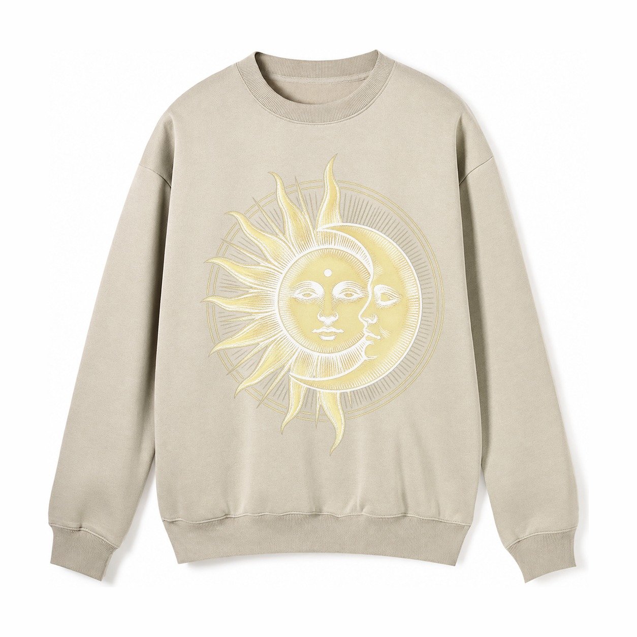 Celestial Harmony Fleece Sweatshirt – Light Khaki