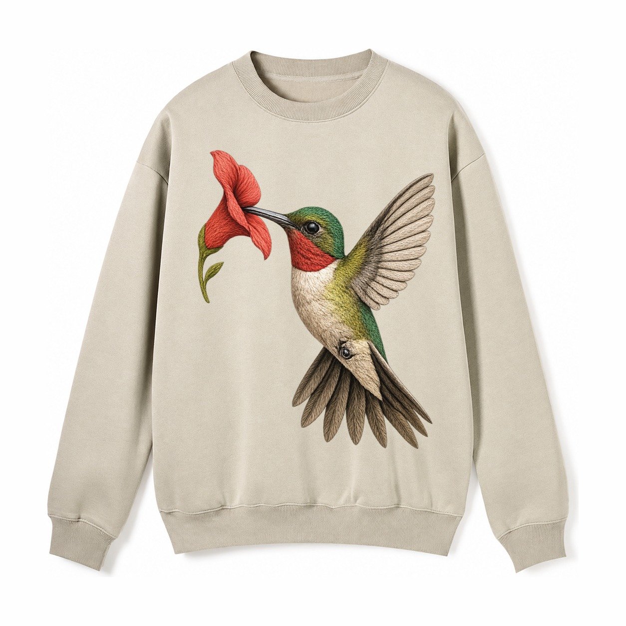 Hummingbird Harmony Fleece Sweatshirt – Light Khaki