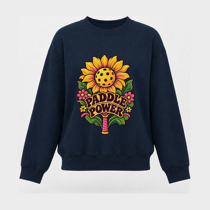 Sunflower Paddle Power Pickleball Life Women's Crewneck Sweatshirt – Navy