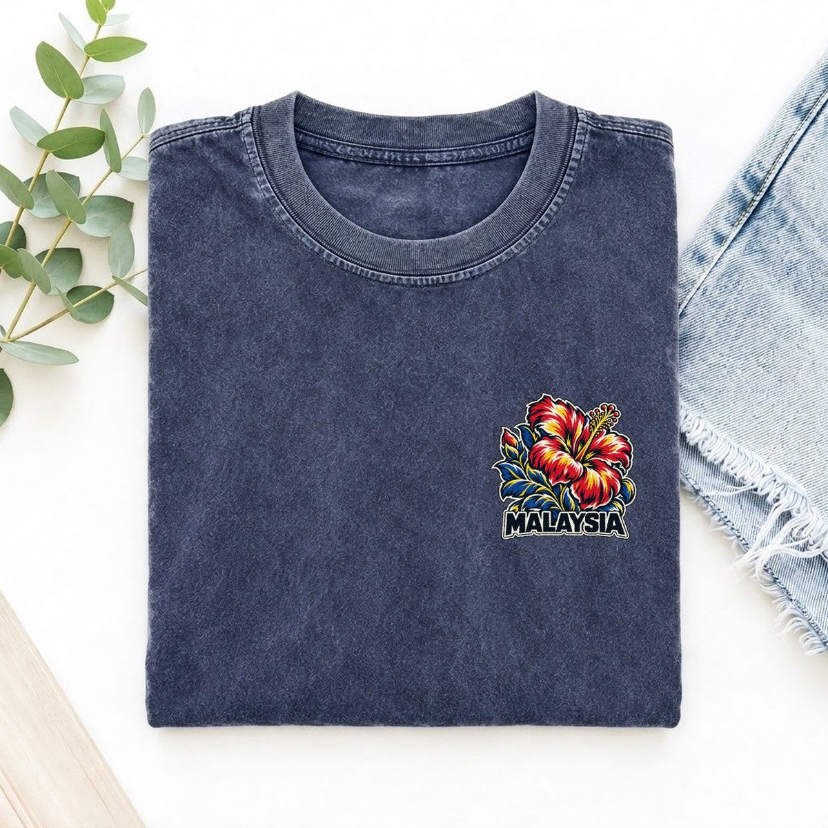 Malaysia Country Pride Left Chest Vintage T-shirt – Blue