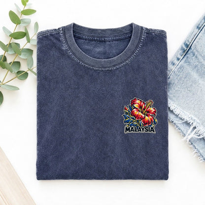 Malaysia Country Pride Left Chest Vintage T-shirt – Blue