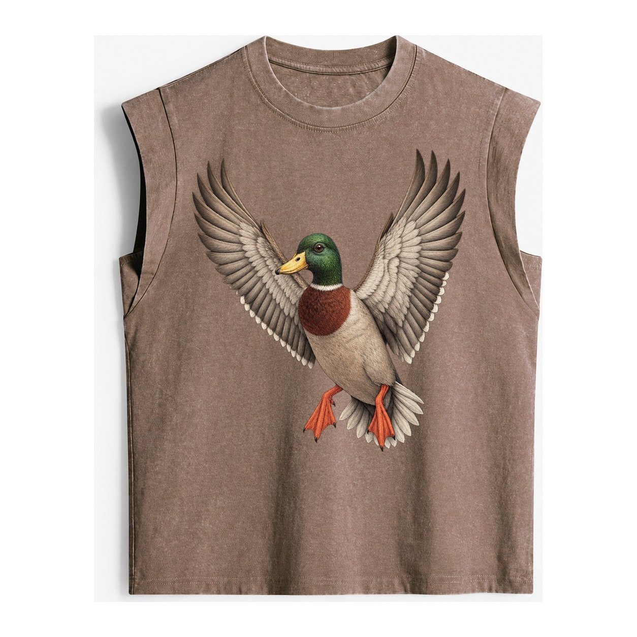 Mallard In Flight Vintage Washed Tank – Brown