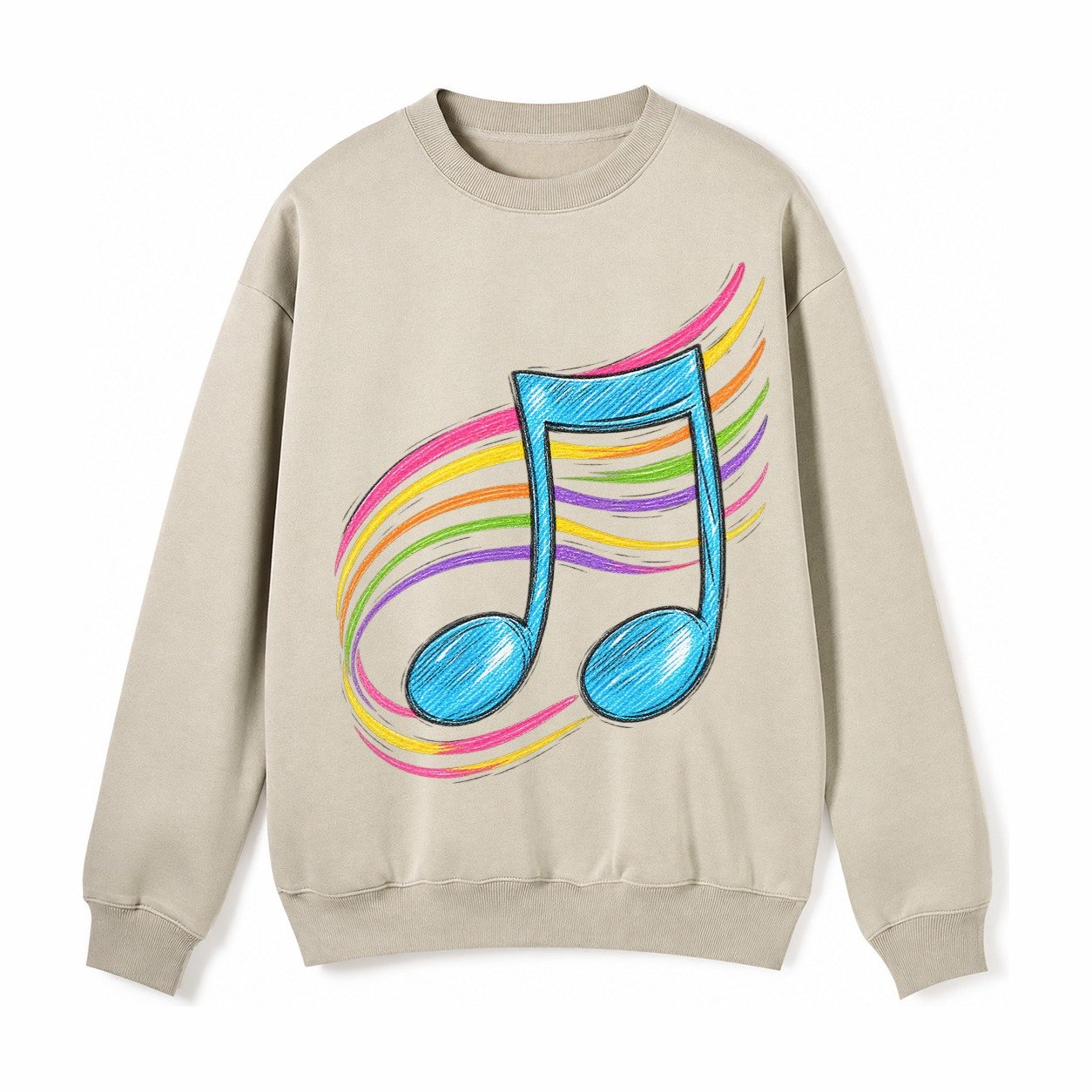 Musical Notes Headwear Fleece Sweatshirt – Light Khaki