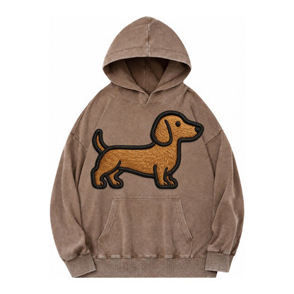 Dachshund Modern Elongated Silhouette Vintage Washed Hoodie – Brown