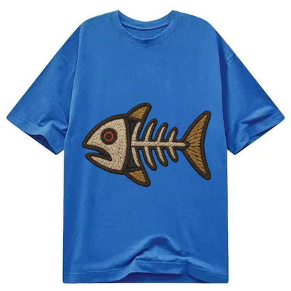 Fish Skeleton Fish Bones In Artistic Pattern Classic T-shirt – Blue
