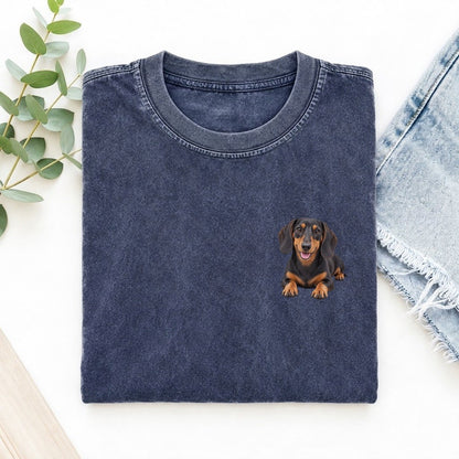 Dachshund Lying Down Left Chest Vintage T-shirt – Blue